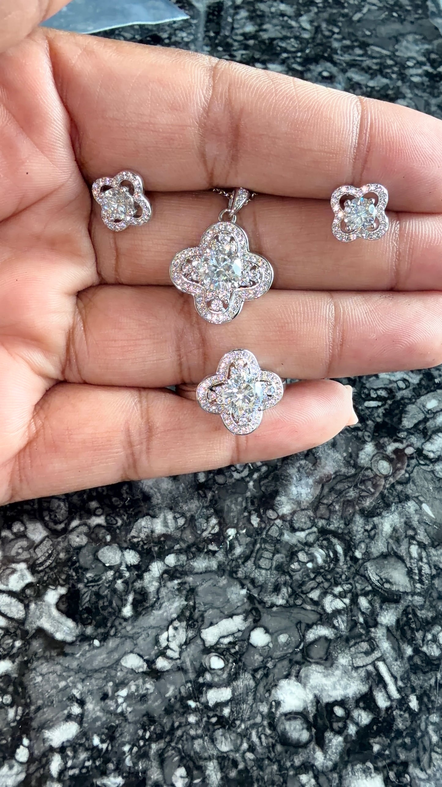 3 piece silver & Moissanite set 18” chain