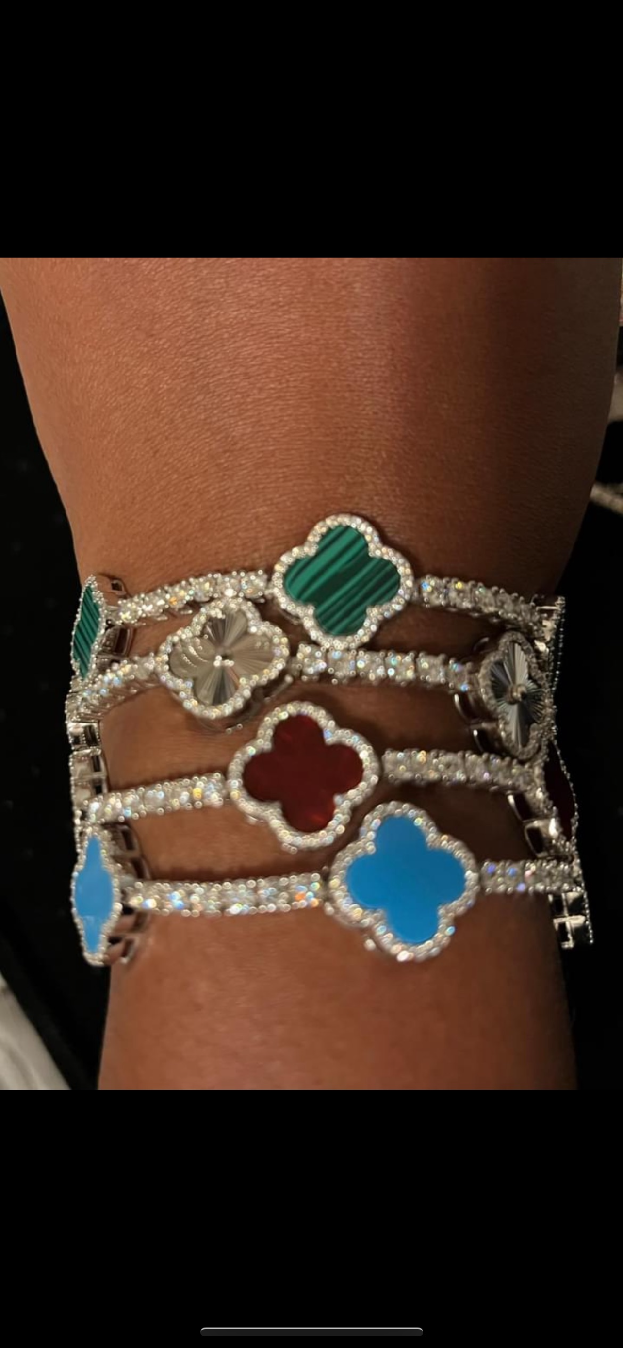 Silver & Moissanite Clover Bracelets Diamond tester approved.