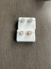 Silver & Moissanite flower clusters, screw backs