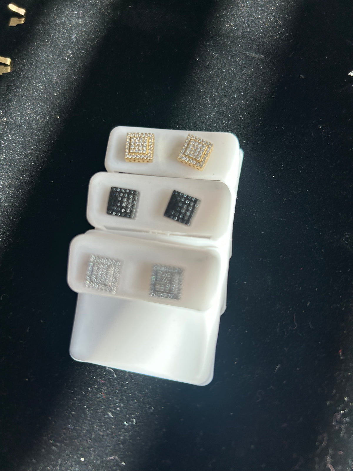 Silver & Moissanite squares screw backs