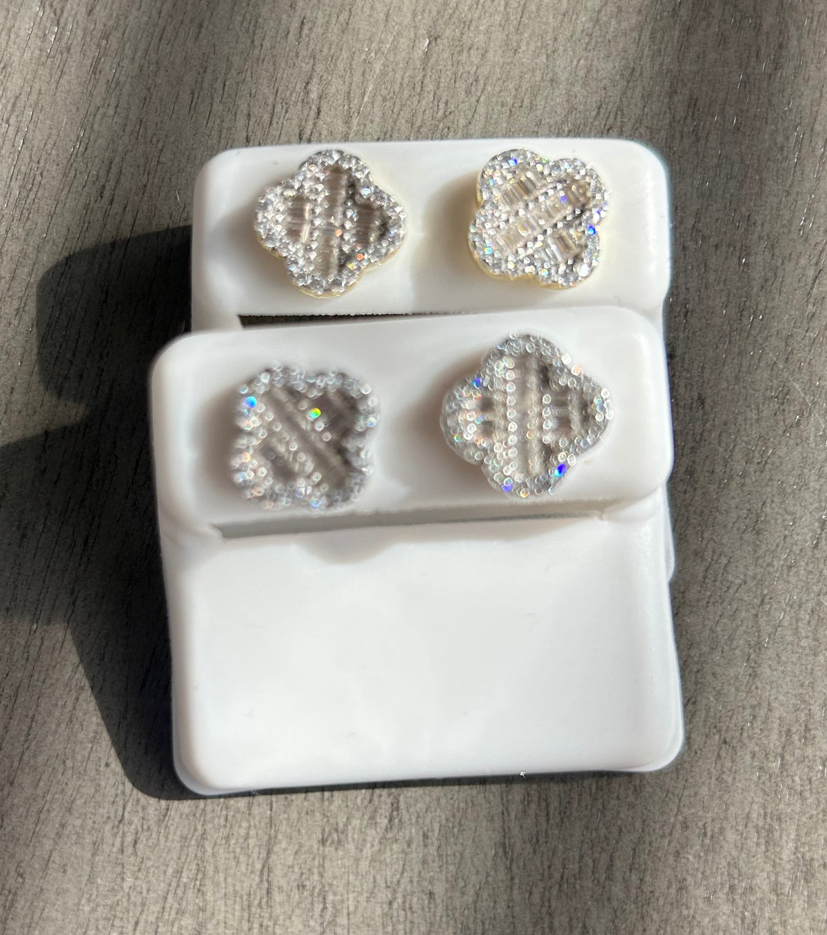 Silver & Moissanite Baguette clovers screw backs