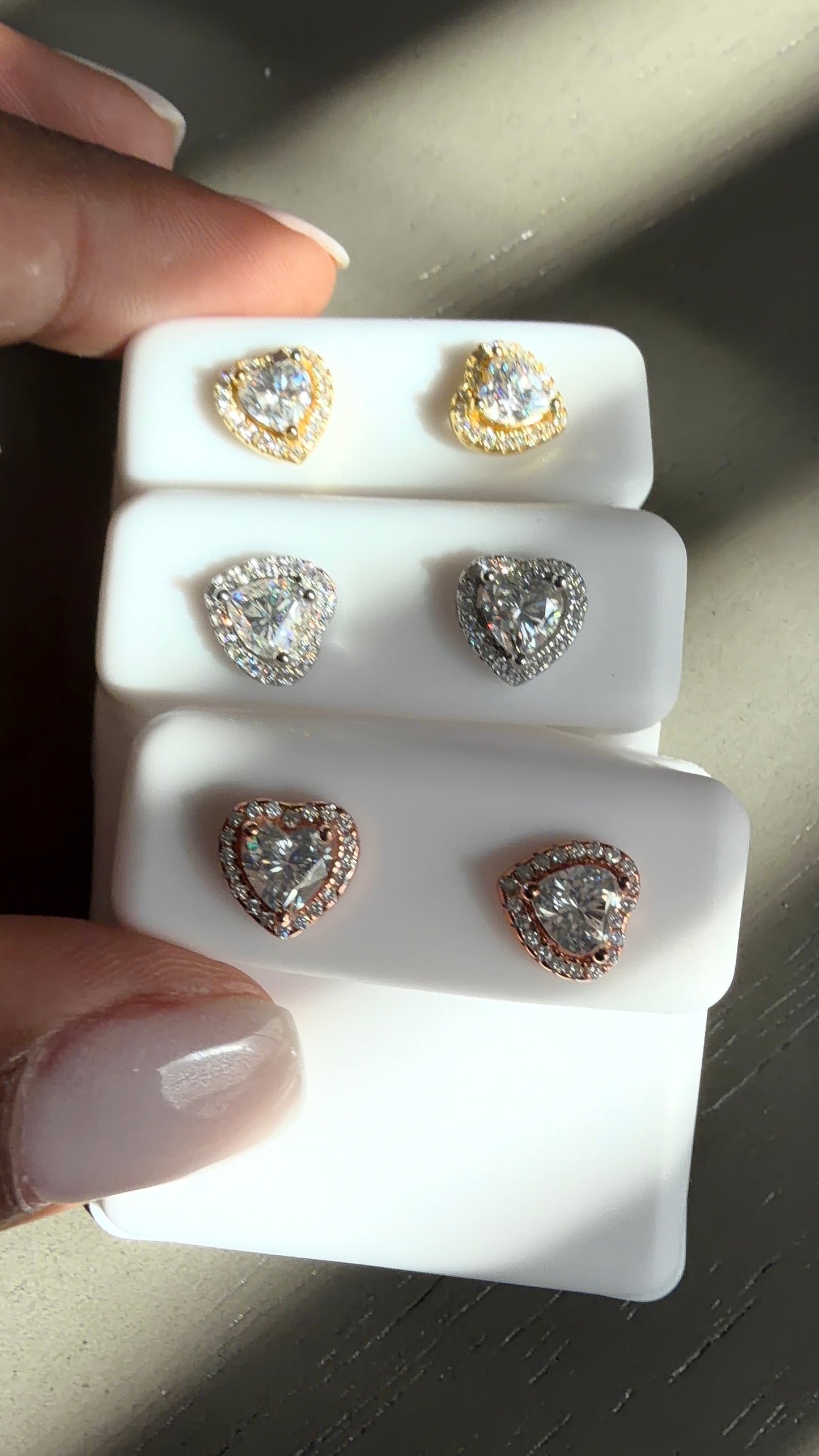 Silver & Moissanite hearts 1.22ct screw backs
