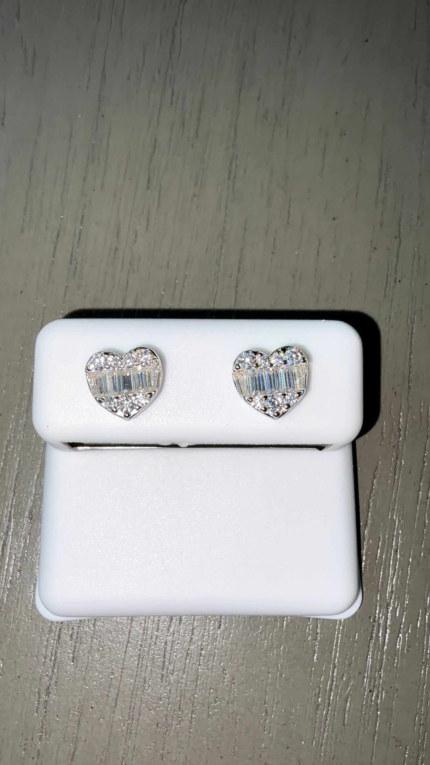 .74ct baguette hearts silver & Moissanite screw backs