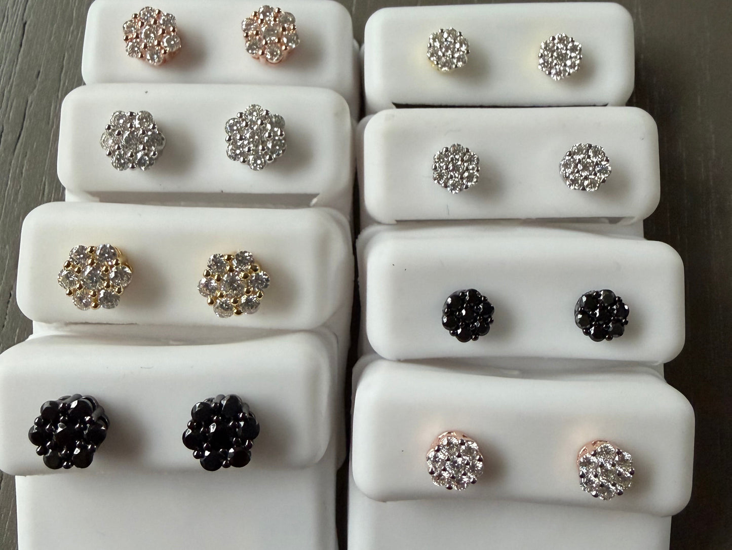 .50ct mini & 1.03ct small silver & Moissanite screw back flowers