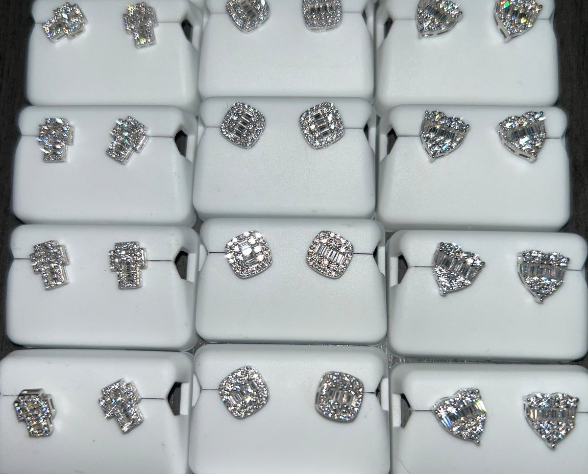 baguette cross, hearts& squares screw backs