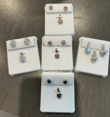 Silver & Moissanite sets, 18” box necklace included.