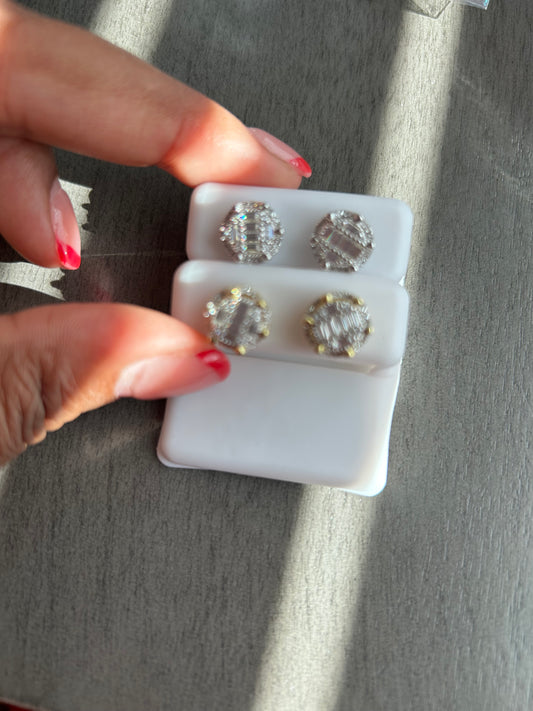 Silver & Moissanite crown clusters screw backs 1.29ct