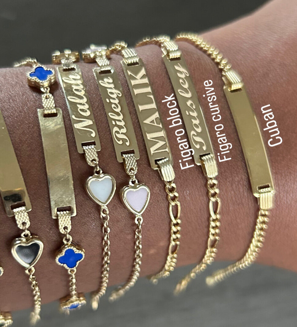 5” kids & 7” adults ID bracelets (email name to info@meekthajeweler.com)