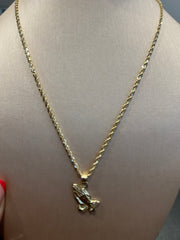 10k gold 1.5mm 18” rope & 10k gold praying hands