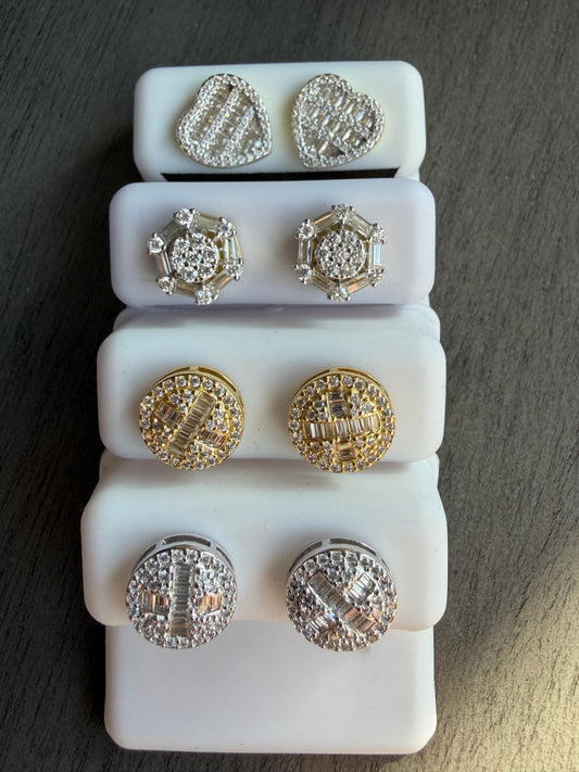 1.14 baguette silver & Moissanite screw backs