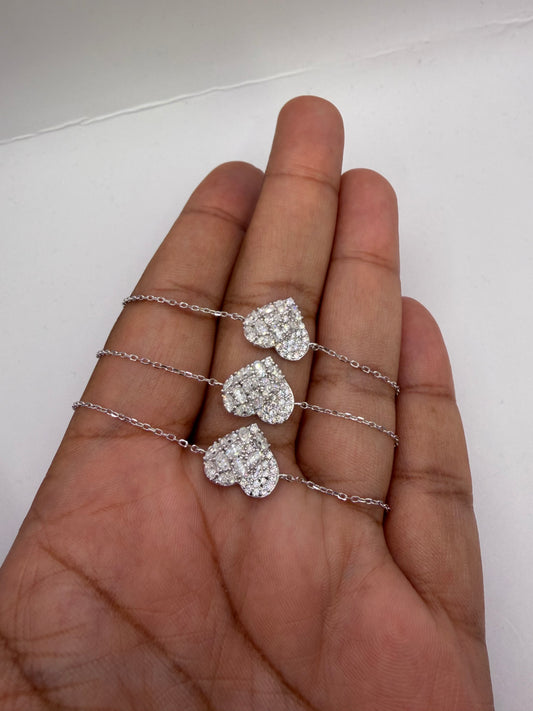 Silver & Moissanite 7.5” heart bracelet