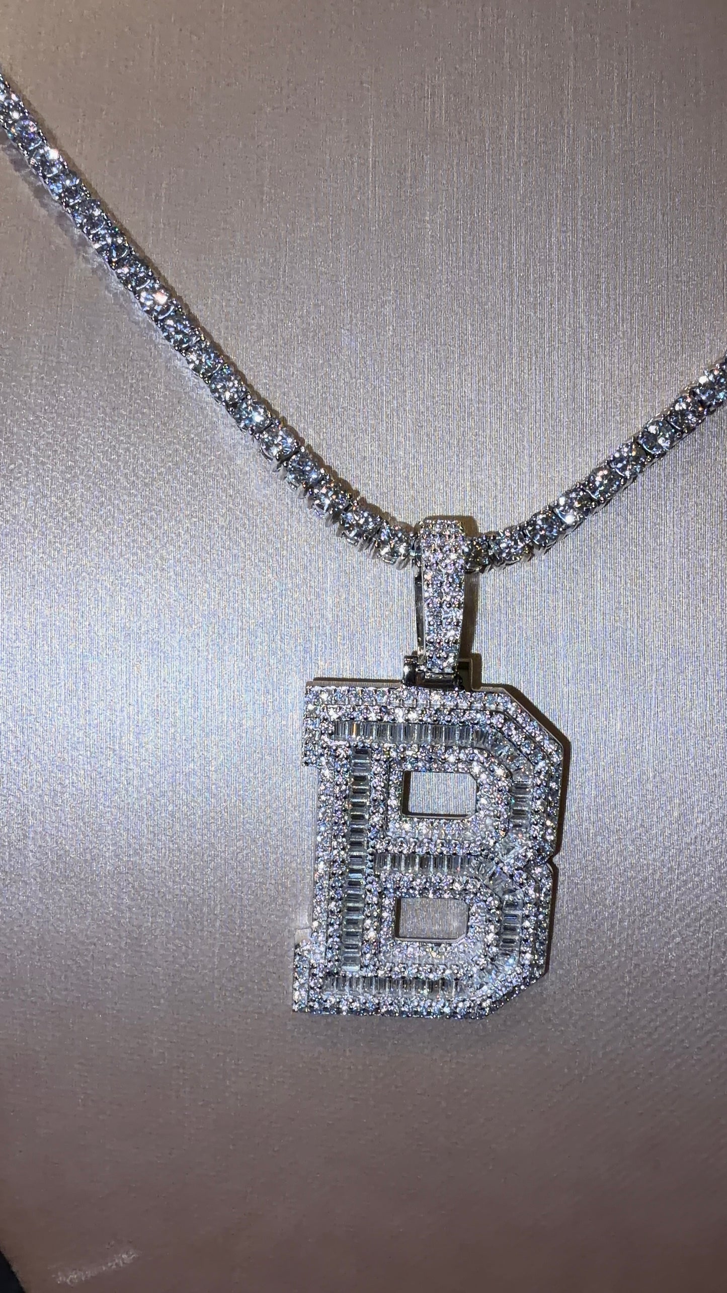 Silver & Moissanite Letter or Letter & 18”Tennis Chain |