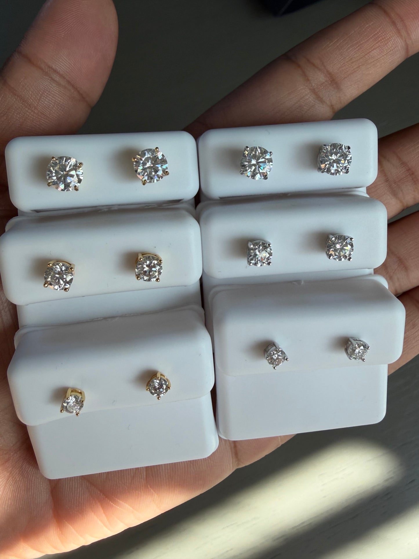 Silver & Moissanite 3 pack .50ct, 1ct & 2ct round screw back studs.