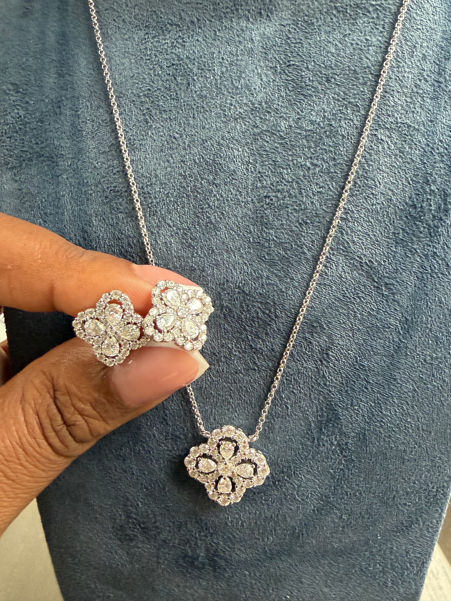 20” silver & moisssnite necklace & earring set