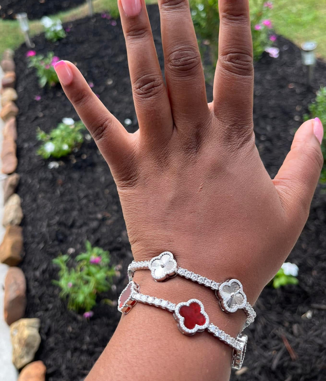 Silver & Moissanite Clover Bracelets Diamond tester approved.
