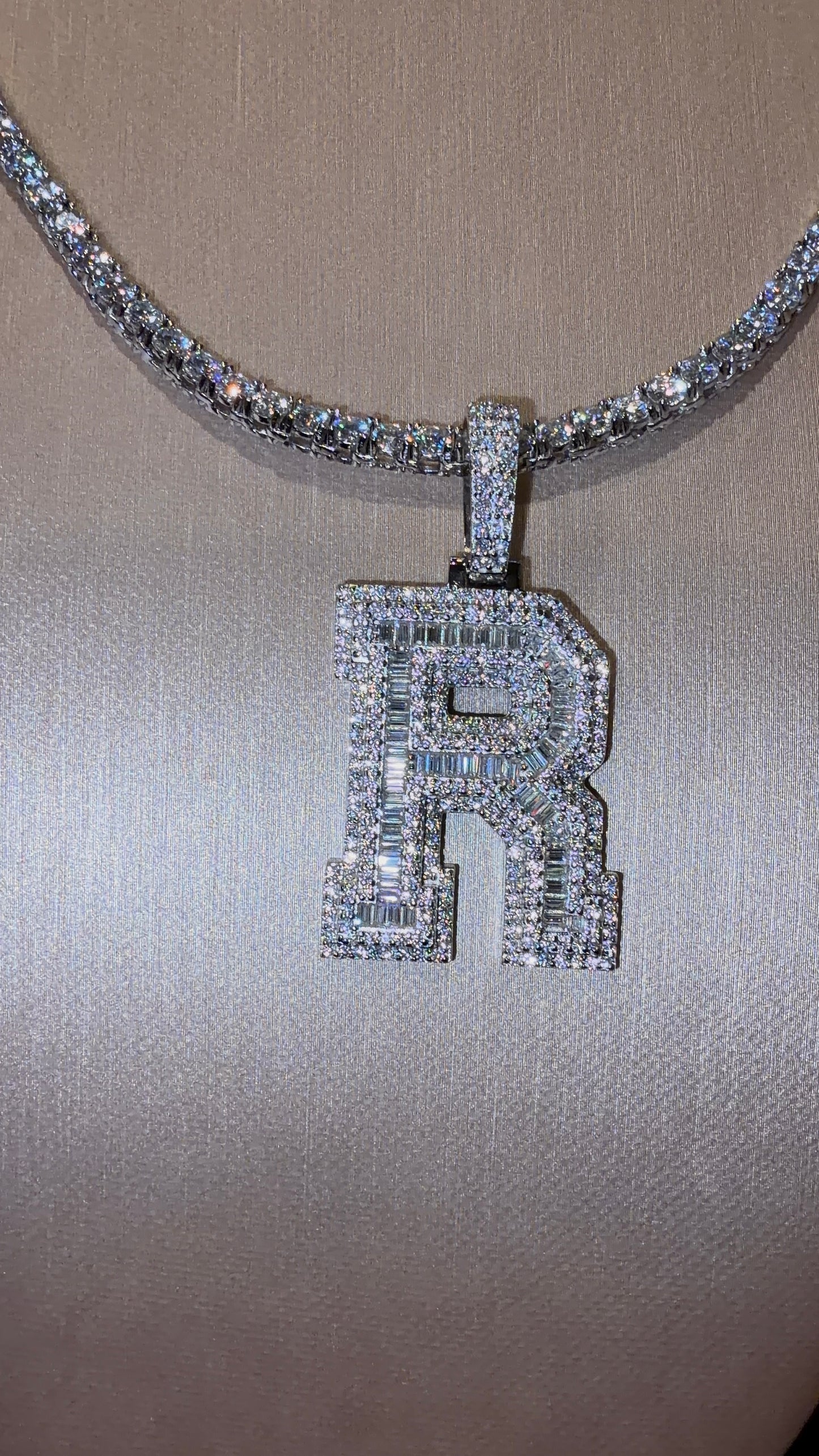 Silver & Moissanite Letter or Letter & 18”Tennis Chain |