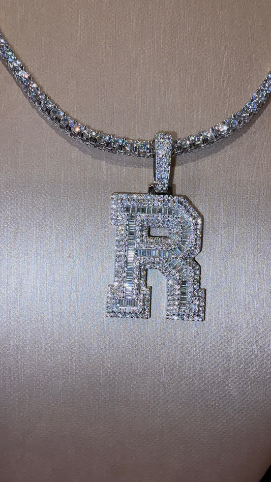 Silver & Moissanite Letter or Letter & 18”Tennis Chain |